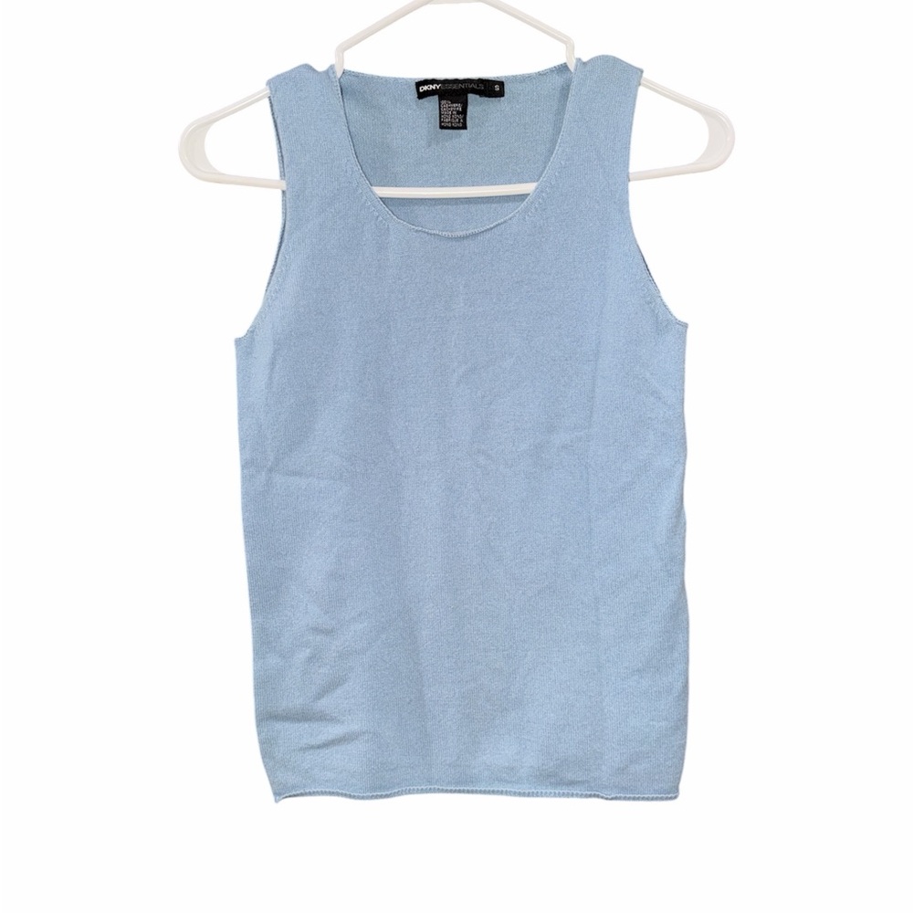 DKNY Essentials 100% Cashmere Blue Sleeveless Top – Small 💎✨